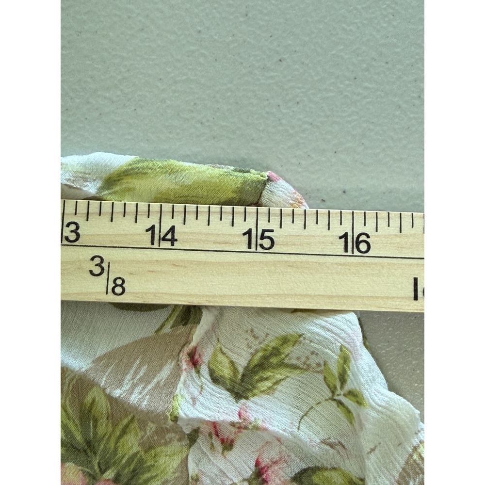 J. Jill Floral Ruffle Button Down Blouse Pink Green Rayon Petite Small‎ - Picture 9 of 10
